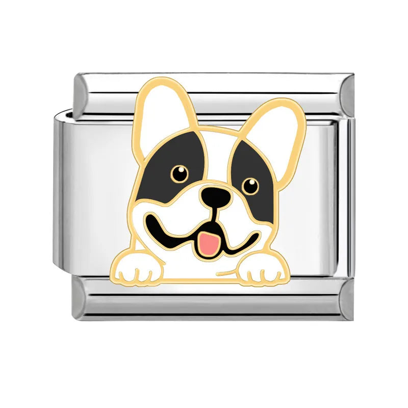 Cute Dog Bulldog Border Collie Corgi Husky Charms Italian Links Fit 9Mm Stainless Steel Bracelet Making Jewelry Gifts Diy