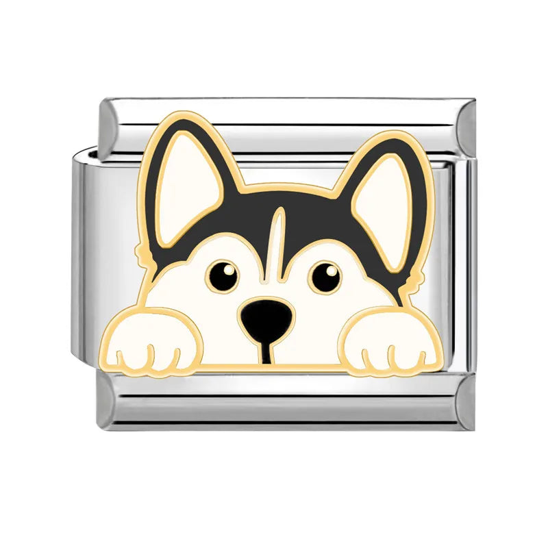 Cute Dog Bulldog Border Collie Corgi Husky Charms Italian Links Fit 9Mm Stainless Steel Bracelet Making Jewelry Gifts Diy