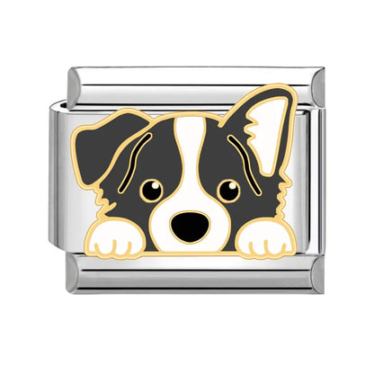 Cute Dog Bulldog Border Collie Corgi Husky Charms Italian Links Fit 9Mm Stainless Steel Bracelet Making Jewelry Gifts Diy