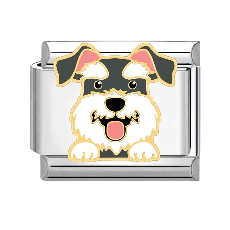 Cute Dog Bulldog Border Collie Corgi Husky Charms Italian Links Fit 9Mm Stainless Steel Bracelet Making Jewelry Gifts Diy